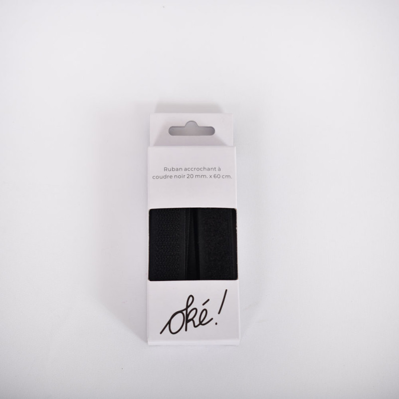SACHET DE 6 / RUBAN ACCROCHANT A COUDRE NOIR 20MM. * 60 CM.